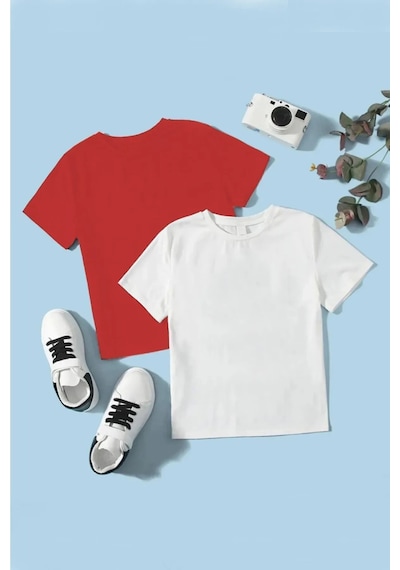 Uyguntarz Çocuk 2'li Pamuklu Rahat Kalıp Tshirt Beyaz