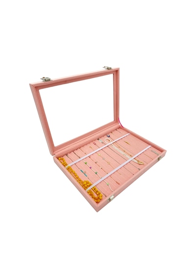 Bileklik Kolye Organizeri Pembe Süet Kahverengi