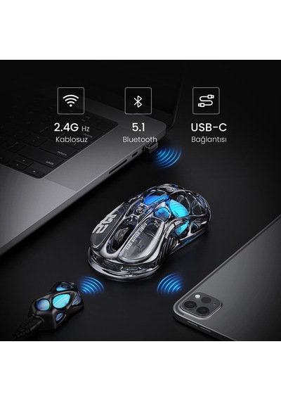 Gravastar Mercury V75 Lite Kablolu Rgb Işıklı Manyetik İngilizce Q Gaming Klavye, M2 Kablosuz Optik