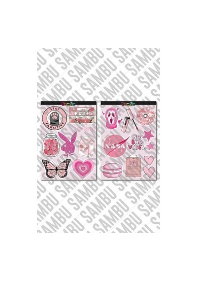 Pink Aesthetic Temalı Sticker Etiket Seti 2 - Pembe Sticker - Laptop Notebook Telefon