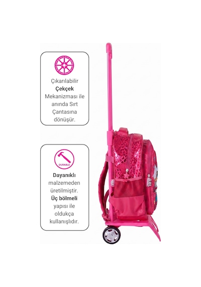 Lol Surprise Canlı Renkli Çıkarılabilir Çekçekli Kız Çocuk Okul Çantası 2188 Pembe