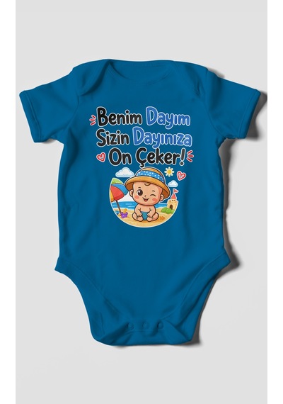 Morivokids Benim Dayım, Sizin Dayınıza On Çeker Kısa Kollu Bebek Body %100 Pamuk Koyu Mavi
