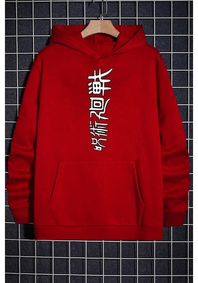 Uyguntarz Unisex Jujutsu Kaisen Baskılı Sweatshirt Kırmızı