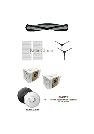 Viomi Alpha 2 Pro Robot Süpürge Uyumlu Yedek Toz Torba, Fırça, Hepa Filtre -7 Parça