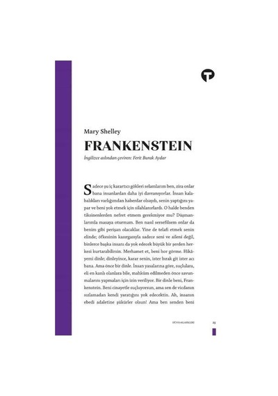 Frankenstein ya da Modern Prometheus - Dünya Klasikleri - Mary Shelley - Turkuvaz Kitap