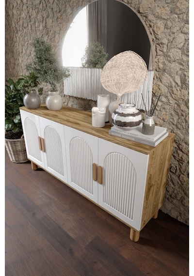 Elysia Bohem Konsol 4 Kapaklı Mdf Mebran Kapak 160 Cm Modern Salon Konsolu Aytaşı Ceviz Aytaşı - Çam Elysia Bohem Konsol 4 Kapaklı Mdf Mebran Kapak 160 Cm Modern Salon Konsolu Aytaşı Ceviz Aytaşı - Çam