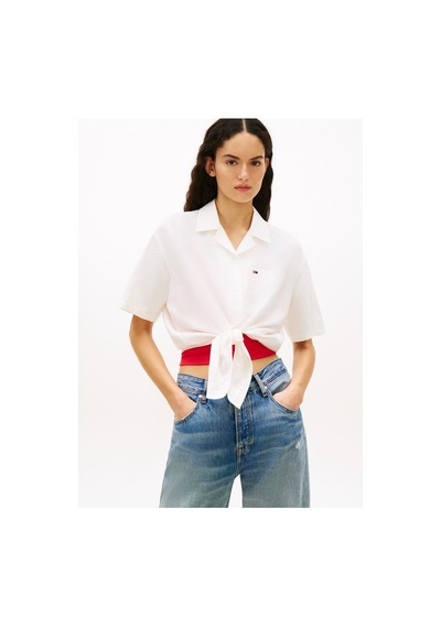 Tommy Hilfiger Tjw Önü Bağlamalı Keten Gömlek-16132 Ybl Ecru