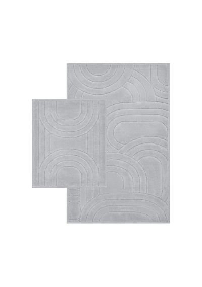 Bluenity Diamond Circle Doğal Pamuklu 2'li Banyo Kilim Seti 60x100+50x60 Cm - Gri