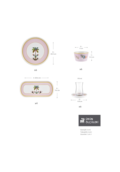 Karaca Stream Bone Floric 28 Parça 6 Kişilik Kahvaltı Seti Pembe