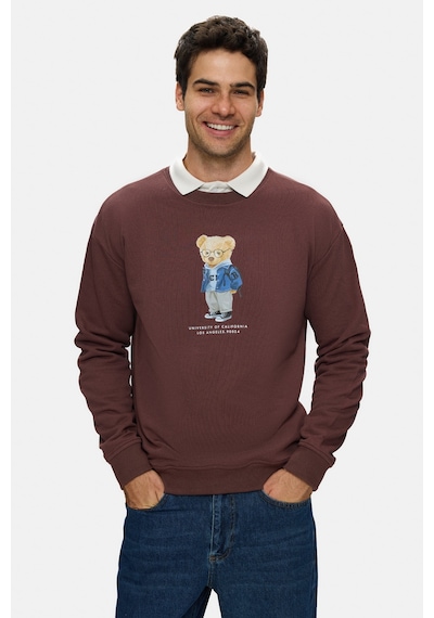 UCLA Rocky Koyu Kahve Bisiklet Yaka Pamuklu Baskılı Loose Fit Erkek Sweatshirt Koyu Kahverengi