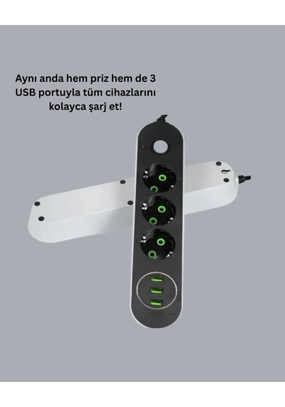 Lb Usb Yuvalı Anahtarlı Üçlü Priz 2 Metre Kablolu