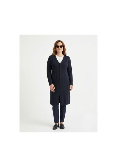 Onno Style Women V Yaka Çelik Örgü Uzun Triko Ceket Lacivert