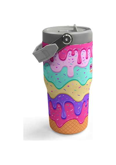 Coral High Dondurma Desenli Katlanır Ağızlıklı Çelik Termos 600 Ml 38907 Pembe