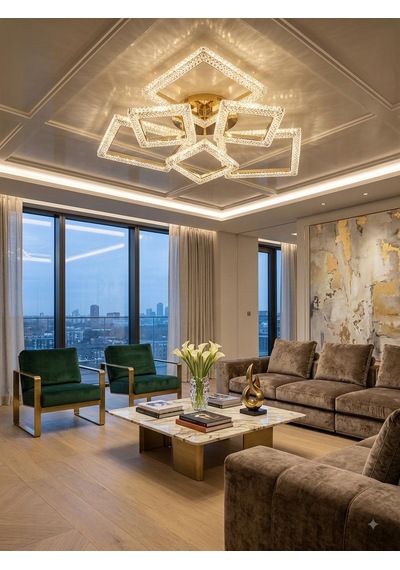Kare 3+3'lü Ledli Gold Avize