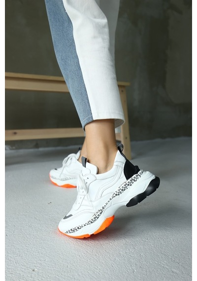 Negro Beyaz Hakiki Deri Kadın Sneaker-Beyaz