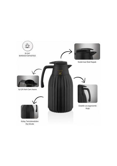 1.5 Litre Termos Çift Katmanlı Vakumlu Cam İç Hazneli Termos,24 Saat Sıcak,24 Saat Soğuk Tutan, Çay,kahve,su Termosu Siyah 1.5 Litre Termos Çift Katmanlı Vakumlu Cam İç Hazneli Termos,24 Saat Sıcak,24 Saat Soğuk Tutan, Çay,kahve,su Termosu Siyah
