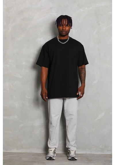 Barlashive Erkek Düz Yazlık Kısa Kol Tişört Bisiklet Yaka Oversize T-shirt - Siyah Çok Renkli