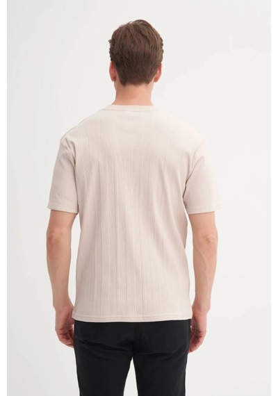 Cazador Bisiklet Yaka Slim Fit Likarlı Düz Tişört 4163 Bej Bej