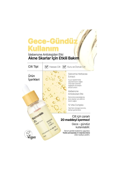 Yeppda %3 Niacinamide İçeren Aydınlatıcı Vegan Serum Yeppda Niacinamide %3 Ampoule Serum 50 ML Büyük Boy