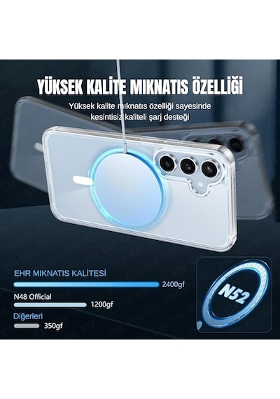Samsung Galaxy S25 Fe Uyumlu Kamera Korumalı Magsafe Wireless Şarj Özellikli Sert Sararmaz Kristal Şeffaf Kılıf Diğer