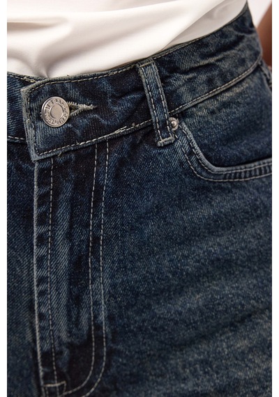 Itsbasic Kadın Koyu Kot 2s6 Mini Boy Paça Püsküllü Denim Şort