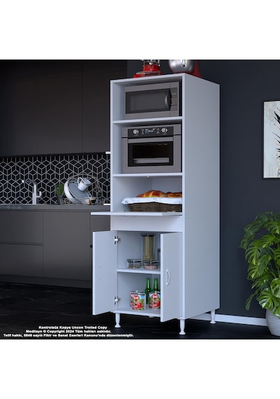 Modilayn Elit Silva 59,6 X 192,2 X 56cm Geniş Derin Raf Mini Midi Mikrodalga Fırın Ekmeklik Dolabı