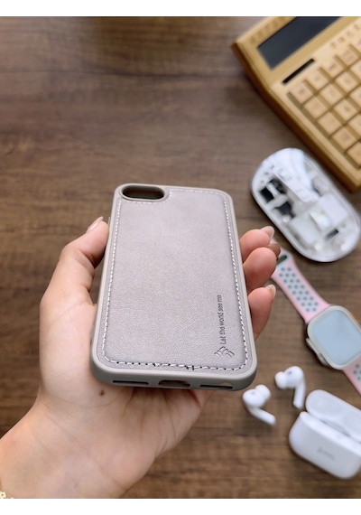 Apple iPhone 7 Uyumlu Premium Deri Dokulu Darbelere Karşı Dayanıklı Nazal Silikon Kılıf Gri