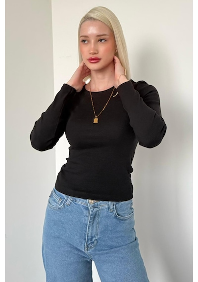 Madmext Siyah Bisiklet Yaka Slim Fit Kadın Body Mg2564 Siyah