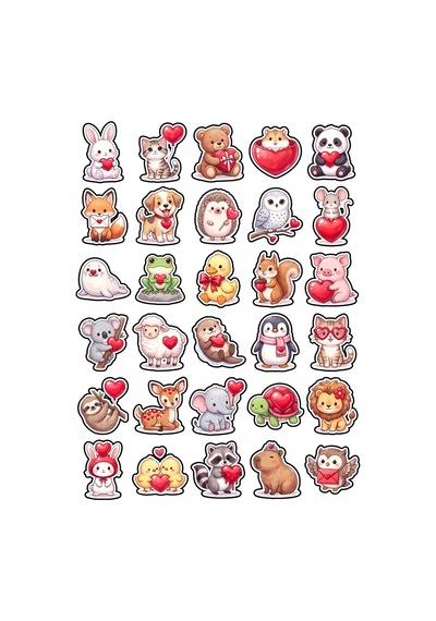 30 Adet Sevimli Chibi Hayvan Sticker Seti - Laptop Defter Ajanda İçin Sulu Boya Tasarım Çok Renkli