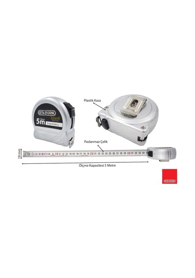 Compact 5 Metre Şerit Metre Paslanmaz Çelik P05s-0519 0 - 300 MM