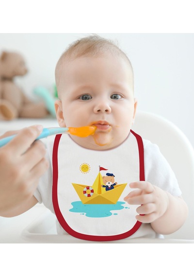 BK Kids Sevimli Kaptan Tasarımlı Kırmızı Bebek Mama Önlüğü-1 Kırmızı