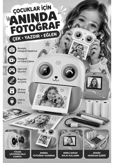 SY S5 Şipşak Baskılı Çocuk Kamera Dijital Fotoğraf Makinesi