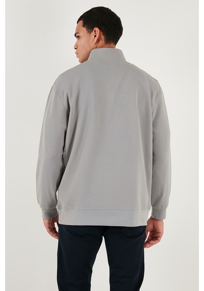 Buratti Pamuklu Regular Fit Yarım Fermuarlı Dik Yaka Erkek Sweat 5905470 Gri
