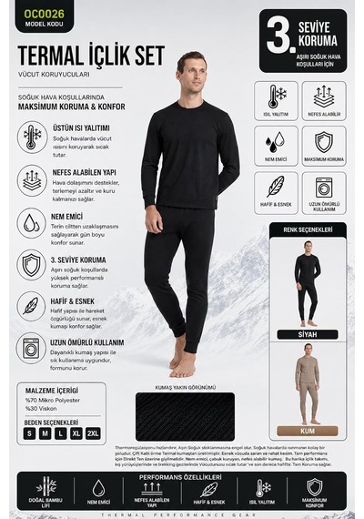 Xmlbayiciniz Unisex 3. Seviye Termal İçlik Seti, Uzun Kollu Üst Ve Alt İçlik, Nefes Alabilen Hafif Ve Esnek Kışlık Takım Genel