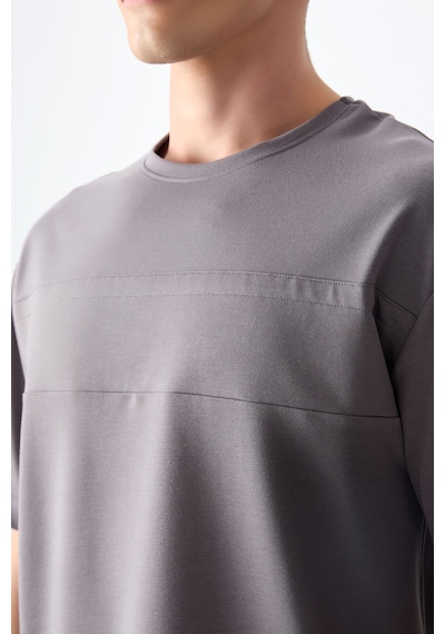 Air Jones Tommy Life Koyu Gri Pamuklu Kalın Yumuşak Dokulu Oversize Fit Basic Erkek T-shirt - 88378 Koyu Gri