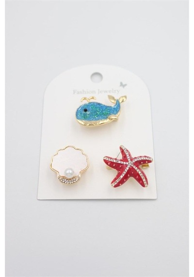 3'lü Balina Broş - Altın Açık Gri