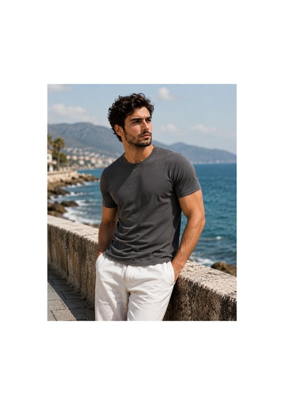 Luxıc Core Erkek Slim Fit Gri Bisiklet Yaka Pamuk Penye Günlük Rahat Basic Tişört