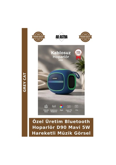 Özel Üretim Bluetooth Hoparlör D90 Mavi 5w Hareketli Müzik Görsel