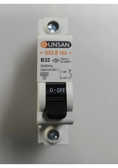 1 Adet Günsan 1x32a B Tipi 6 Ka Otomatik Sigorta Os3b160-32 10