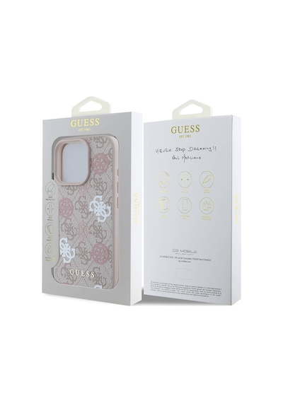 Apple iPhone 16 Pro Max Uyumlu  Kılıf Guess Lisanslı Magsafe Şarj 4g Desenli Yazı Logolu Peony Pembe