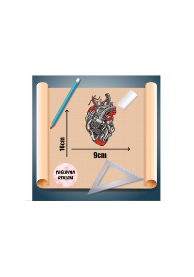 Mekanik Kalp Araba, Motorsiklet, Kask, Laptop, Cam Sticker 16x9 Cm
