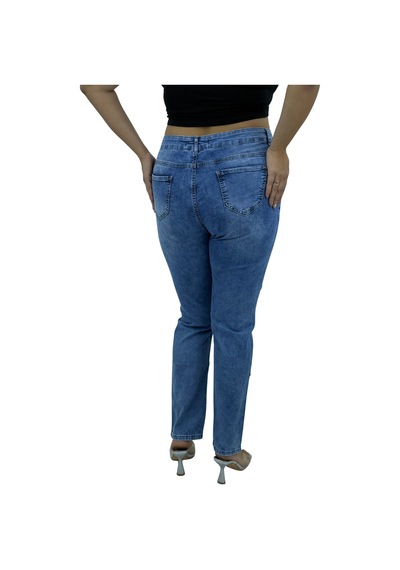 Büyük Beden Denim Taşlı Yırtık Yıpratma Detaylı Dar Paça Kadın Pantolon Mavi