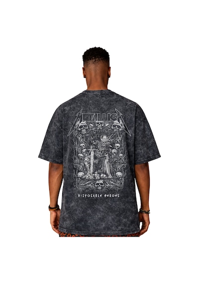 Metallica Rock Metal Müzik Grubu Baskılı Unisex Oversize Eskitme Siyah