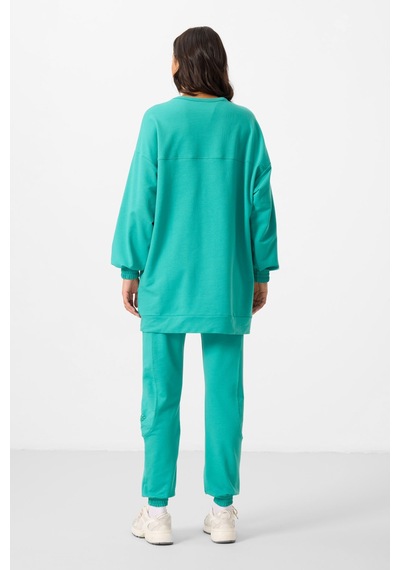 Deniz Yeşil O Yaka Basic Oversize Kadın Eşofman Tunik Takım - 95347 Yeşil