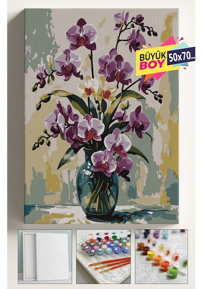 Sayılarla Boyama Seti Numaralı Tuval Fırça Boya Dahil Kasnaklı Set 50x70 Cm - Pembe Orkide