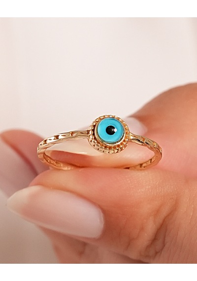 Debora Jewelry 14 Ayar Altın Nazar Boncuklu Minimal Yüzük