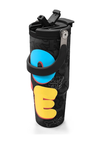 Coral High 900 Ml Erkek Çocuk Siyah Çok Renkli Love Baskılı Çelik Termos /matara - 38706 Turuncu - Mavi