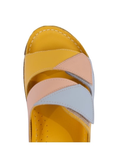 Napa Shoes Hakiki Deri Renkli Bantlı Rahat Taban Günlük Kadın Terlik Napa-305 Sarı