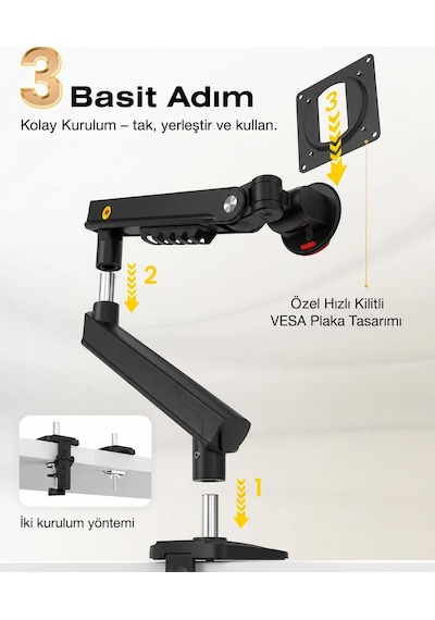 North Bayou Nb Ergonomic A5-b 17''-32'' Tek Kol 2-9 Kg Vesa Uyumlu Monitör Standı Yeni Model