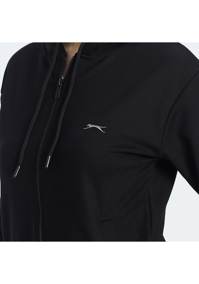 Slazenger KINET Kadın Fermuarlı Kapüşonlu Cepli Siyah Sweatshirt